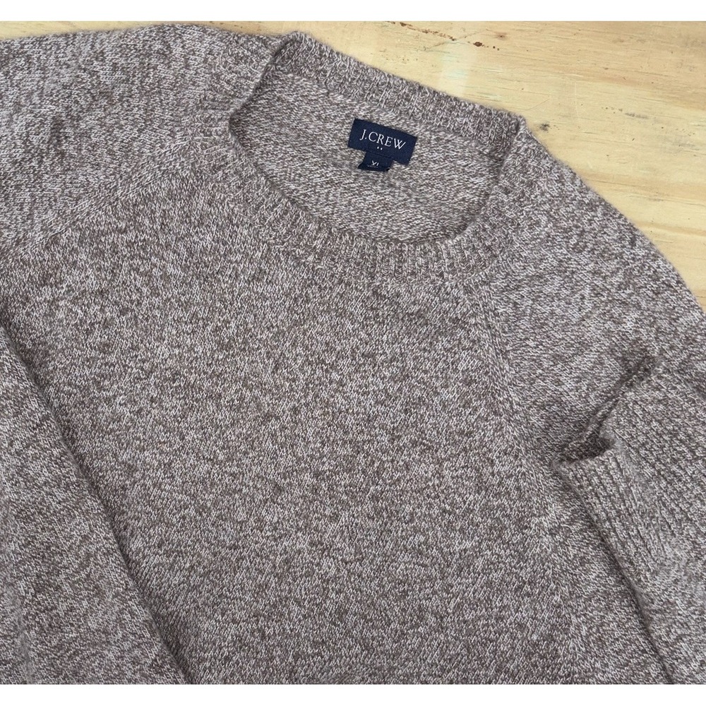 J Crew Mens Supersoft Crewneck Sweater XL Lambswool Blend Marled Mole Brown